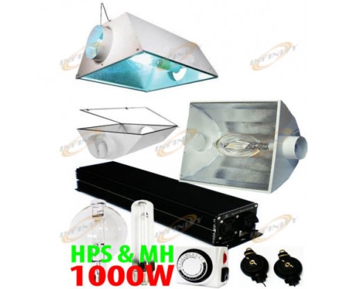 1000W Digital Ballast + HPS + MH Bulb + Metal Cool Hood Reflector  Grow Light System 